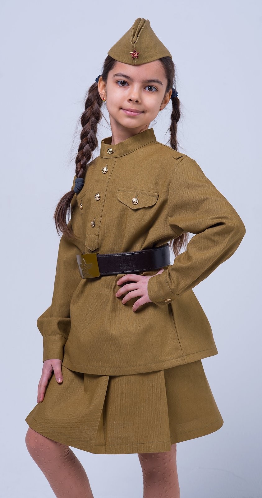 фото Карнавальный костюм "Сын полка" Эконом-комплект детской военной формы для девочки, хаки