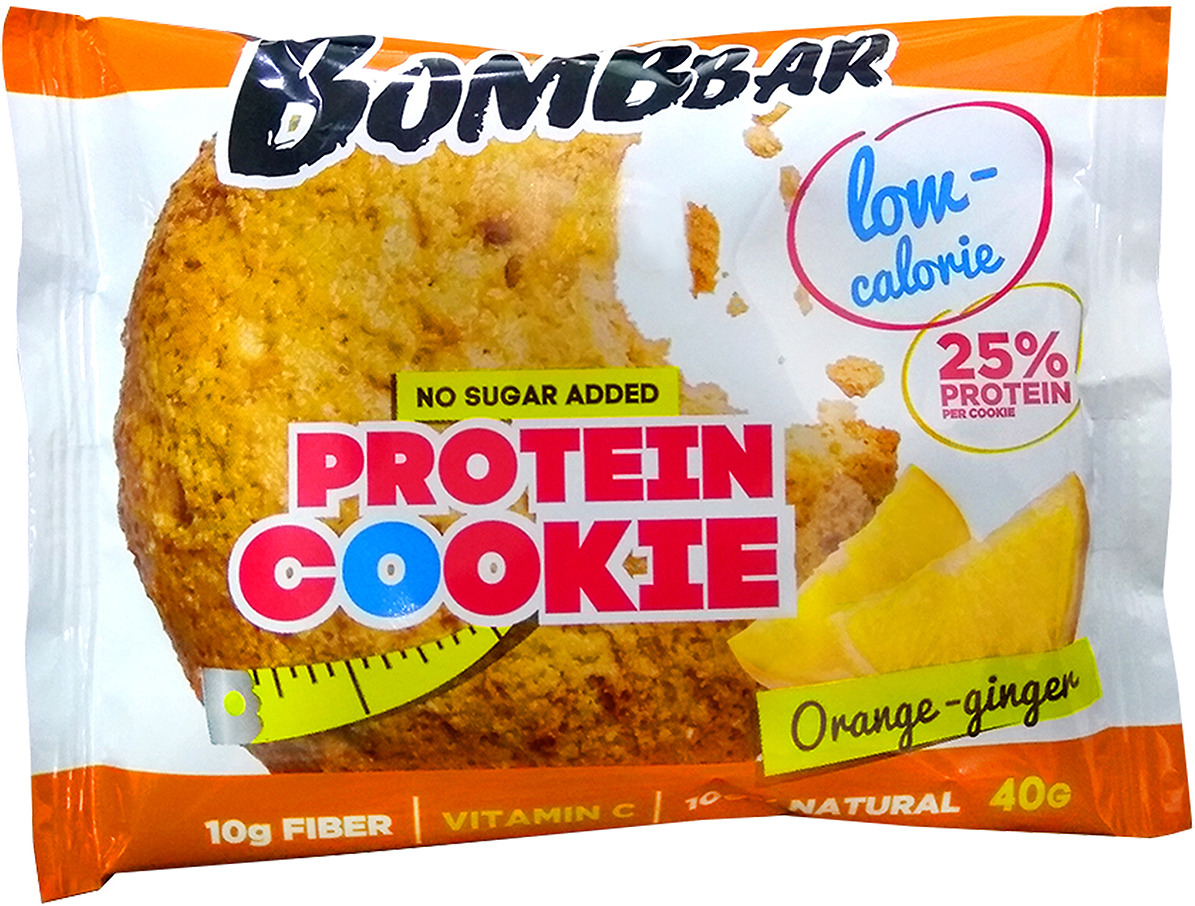 Протеиновое печенье Bombbar, низкокалорийное, апельсин - имбирь, 40 г