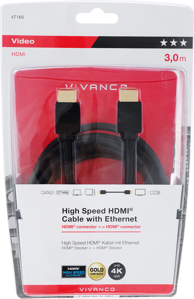 фото Кабель HDMI Vivanco Ordinary 47/10 30G, 3 м, черный