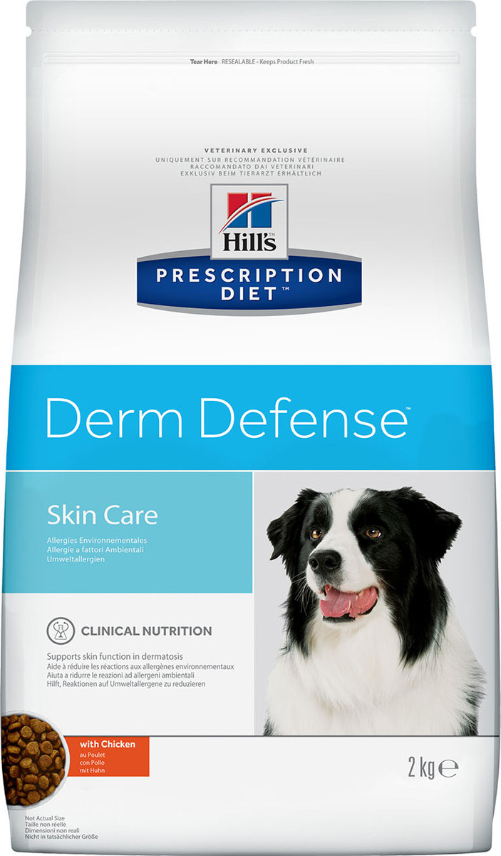 фото Корм сухой Hill's Prescription Diet Derm Defense Skin Care для собак для поддержания здоровья кожи и при аллергии на компоненты окружающей среды, с курицей, 2 кг