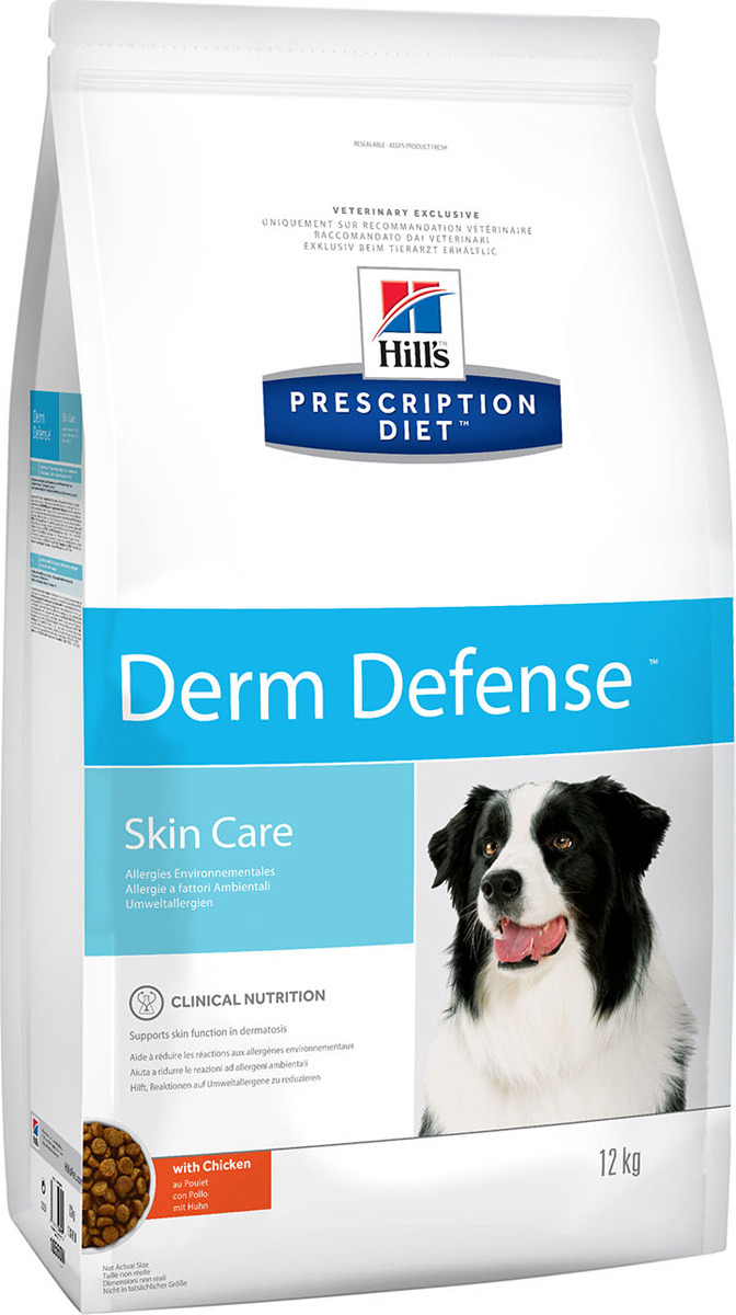 фото Корм сухой Hill's Prescription Diet Derm Defense Skin Care для собак для поддержания здоровья кожи и при аллергии на компоненты окружающей среды, с курицей, 12 кг