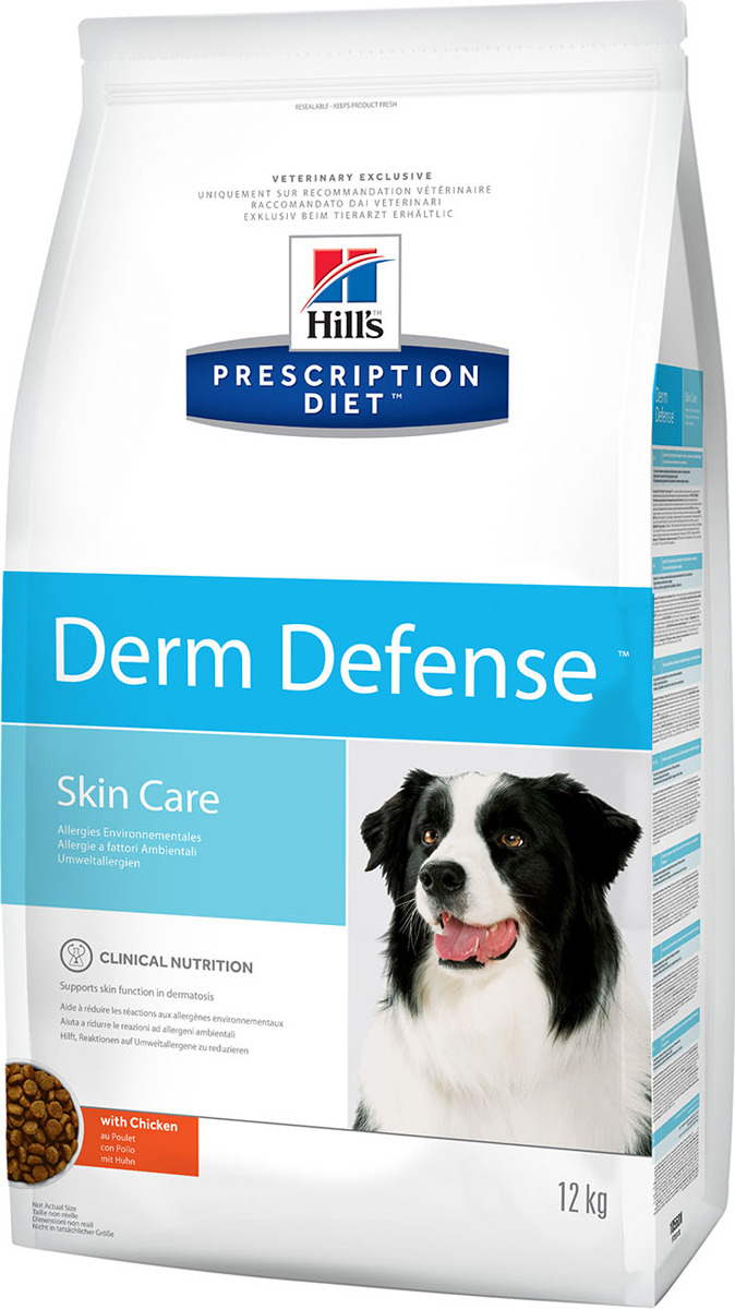 фото Корм сухой Hill's Prescription Diet Derm Defense Skin Care для собак для поддержания здоровья кожи и при аллергии на компоненты окружающей среды, с курицей, 12 кг