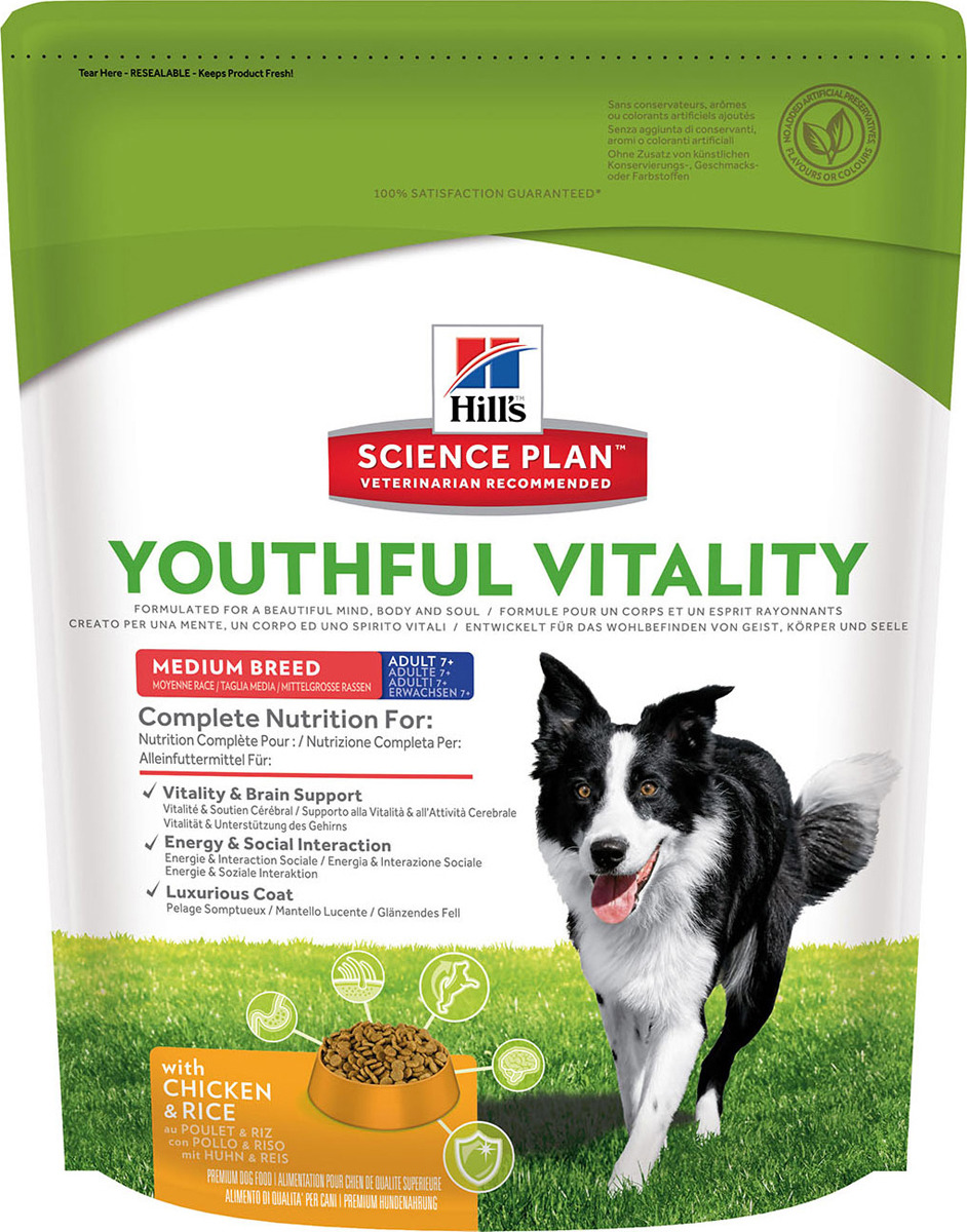 фото Корм сухой Hill's Science Plan Youthful Vitality Medium Breed для собак средних пород старше 7 лет, с курицей и рисом, 750 г