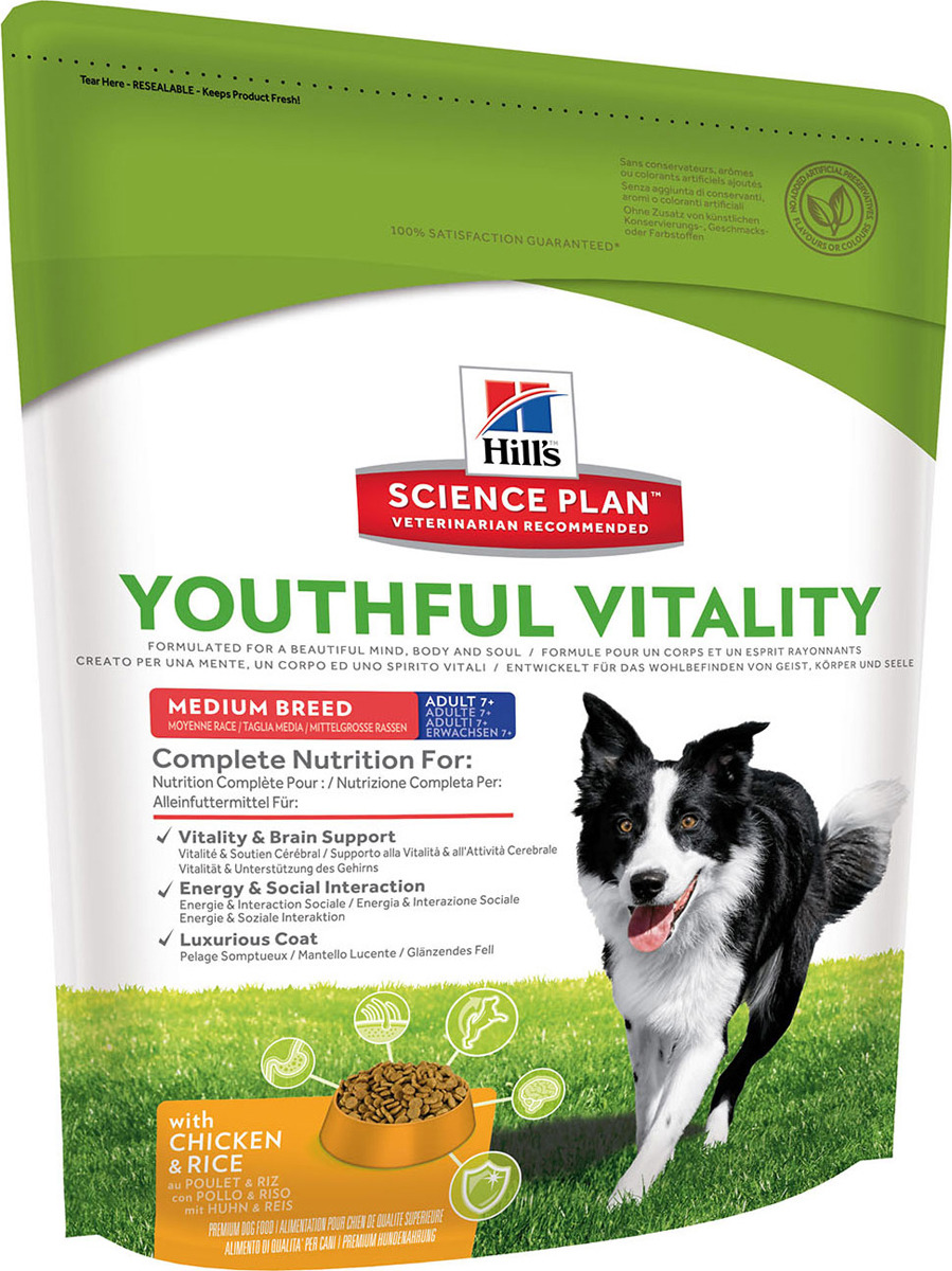 фото Корм сухой Hill's Science Plan Youthful Vitality Medium Breed для собак средних пород старше 7 лет, с курицей и рисом, 750 г