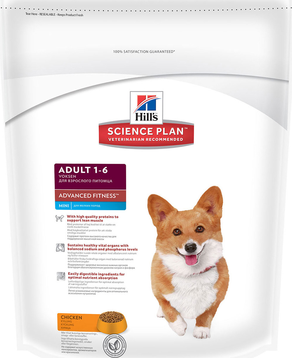 фото Корм сухой Hill's Science Plan Advanced Fitness Mini для собак мелких и средних пород от 1 до 7 лет, с курицей, 800 г