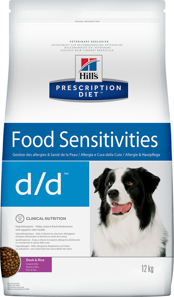 Корм сухой Hill's Prescription Diet d/d Food Sensitivities для собак для поддержания здоровья кожи и при пищевой аллергии, с уткой и рисом, 12 кг