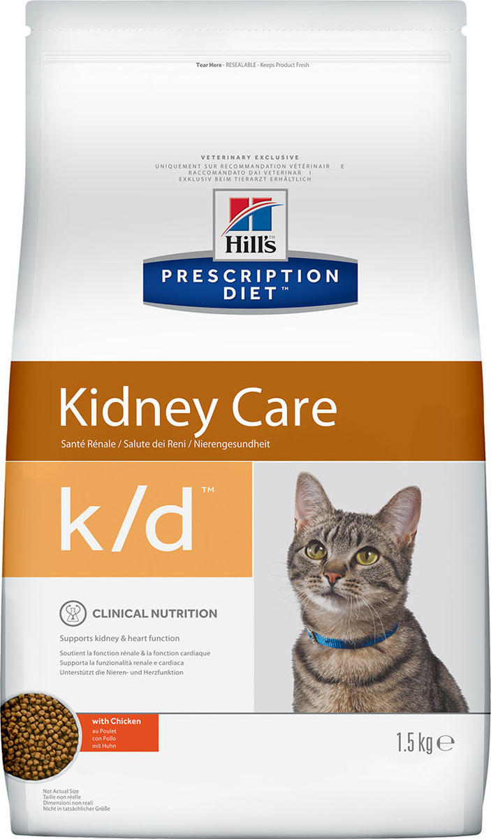 Корм сухой Hill's Prescription Diet k/d Kidney Care для кошек для поддержания здоровья почек, с курицей, 1,5 кг