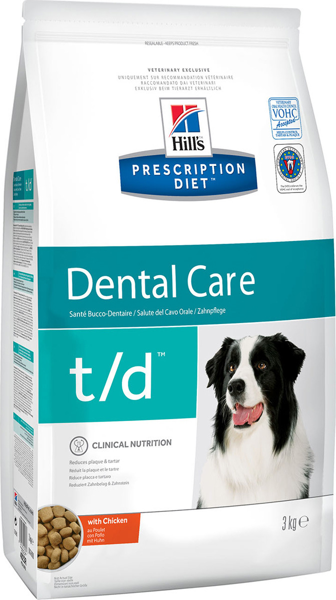 фото Корм сухой Hill's Prescription Diet t/d Dental Care для собак для поддержания здоровья ротовой полости, с курицей, 3 кг