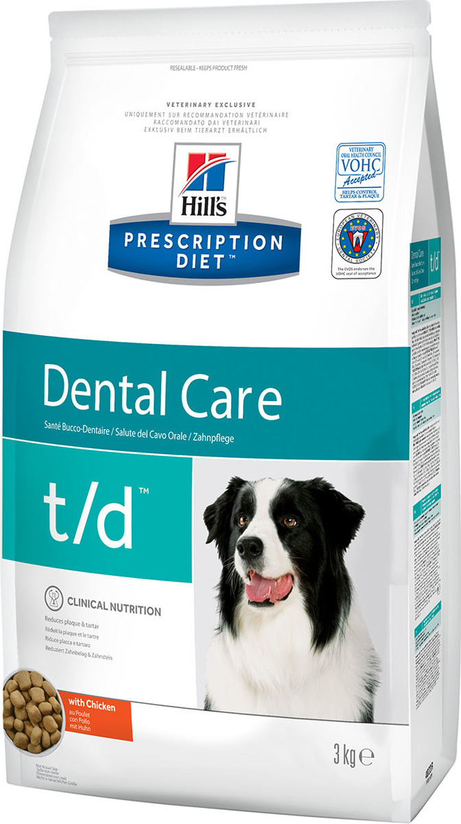 фото Корм сухой Hill's Prescription Diet t/d Dental Care для собак для поддержания здоровья ротовой полости, с курицей, 3 кг