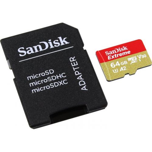 фото Карта памяти SanDisk MicroSD 64GB Class 10 Extreme Action Cameras/Drones A2 V30 UHS-I U3 (160 Mb/s) +SD адаптер