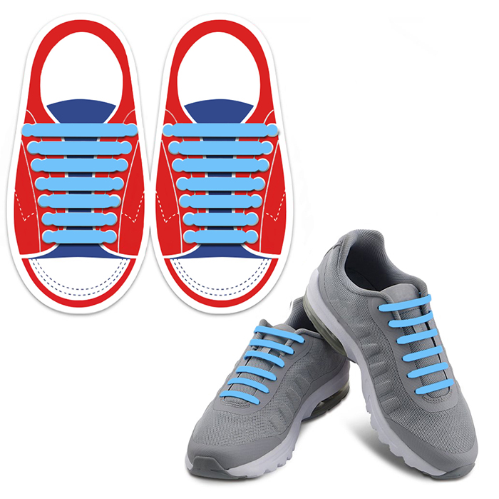 фото Шнурки Lumo Силиконовые   LM-SLS-10 для спортивной обуви, лентяйки без завязок для кроссовок и кед, 14 шт. голубые, голубой