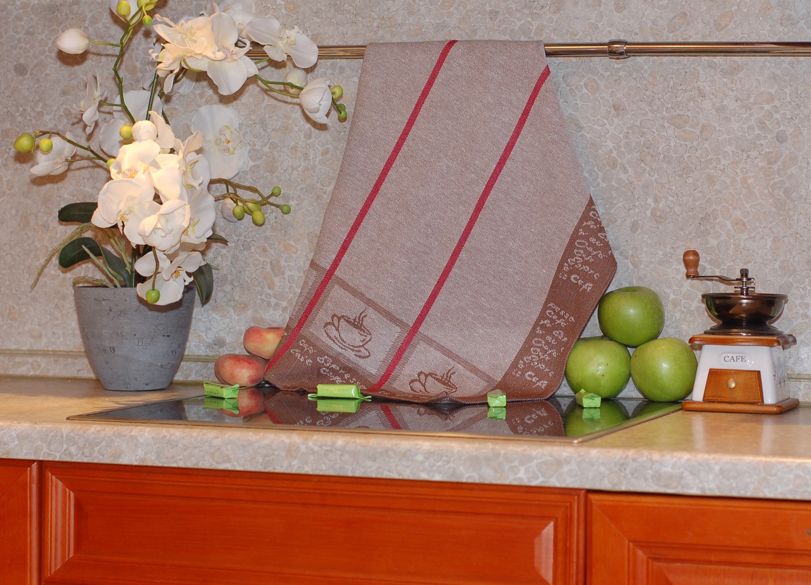 фото Полотенце кухонное ТекСтиль для дома 507061-1 CAFЕ, коричневый, бежевый, красный