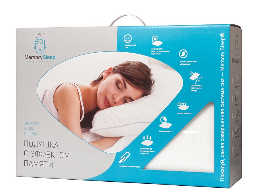 фото Ортопедическая подушка MemorySleep с эффектом памяти S Medium Air Aloe, белый