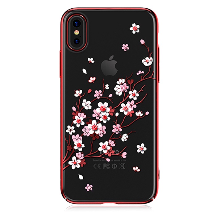 фото Чехол для сотового телефона Kingxbar Sakura Series для iPhone X/Xs, прозрачный, красный