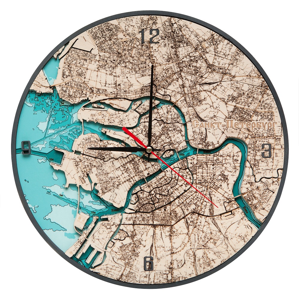 фото Настенные часы Woodenmap "Санк-Петербург" (30 см)