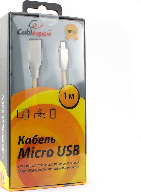 фото Кабель Cablexpert Gold, USB 2.0, AM/microB, 1 м, CC-G-mUSB01Gd-1M, золотой