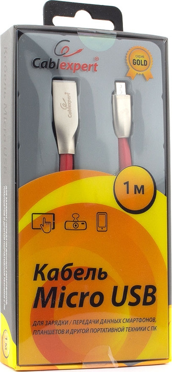 фото Кабель Cablexpert Gold, USB 2.0, AM/microB, 1 м, красный