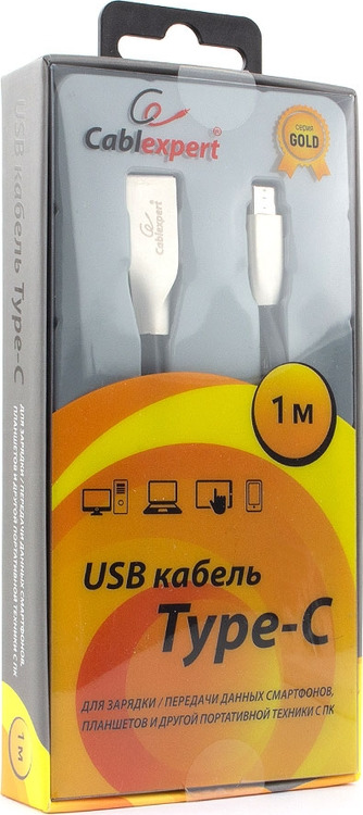 фото Кабель Cablexpert Gold, USB 2.0, AM/Type-C, 1 м, черный