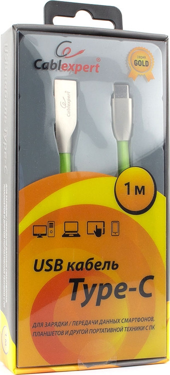 фото Кабель Cablexpert Gold, USB 2.0, AM/Type-C, 1 м, зеленый