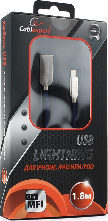 фото Кабель Cablexpert Platinum, USB для Apple MFI, AM/Lightning, 1,8 м, с оплеткой, синий