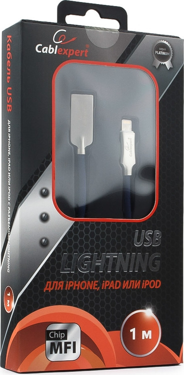 фото Кабель Cablexpert Platinum, USB для Apple MFI, AM/Lightning, 1 м, с оплеткой, синий