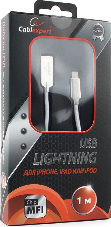 фото Кабель Cablexpert Platinum, USB для Apple MFI, AM/Lightning, 1 м, с оплеткой, белый