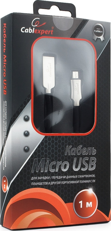 фото Кабель Cablexpert Platinum, USB 2.0, AM/microB, 1 м, с оплеткой, черный