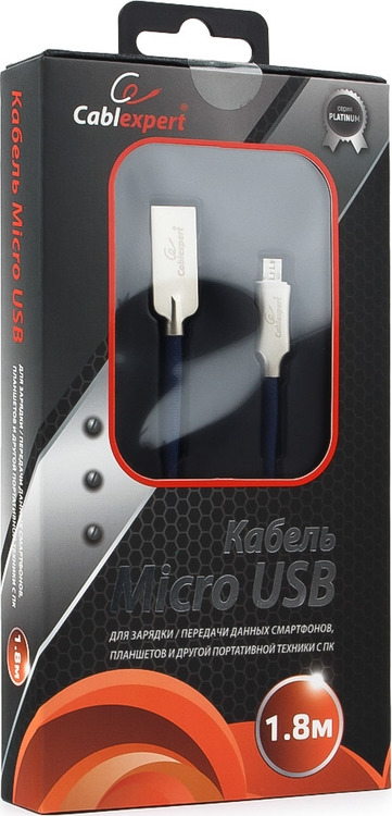 фото Кабель Cablexpert Platinum, USB 2.0, AM/microB, 1,8 м, с оплеткой, синий