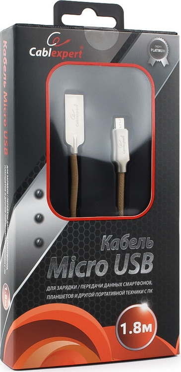 фото Кабель Cablexpert Platinum, USB 2.0, AM/microB, 1,8 м, с оплеткой, золотой