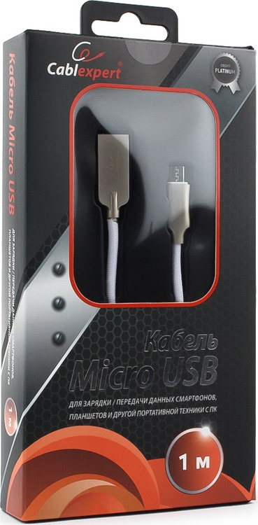 фото Кабель Cablexpert Platinum, USB 2.0, AM/microB, 1 м, с оплеткой, белый