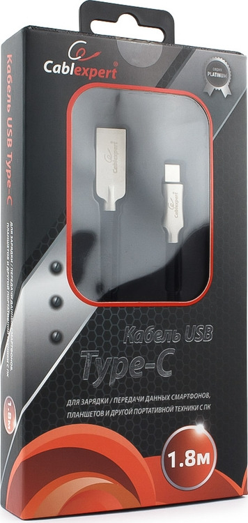 фото Кабель Cablexpert Platinum, USB 2.0, AM/Type-C, 1,8 м, с оплеткой, черный