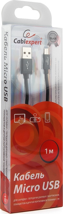 фото Кабель Cablexpert Silver, USB 2.0, AM/microB, 1 м, черный