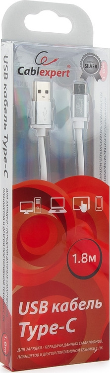 фото Кабель Cablexpert Silver, USB 2.0, AM/Type-C, 1,8 м, белый