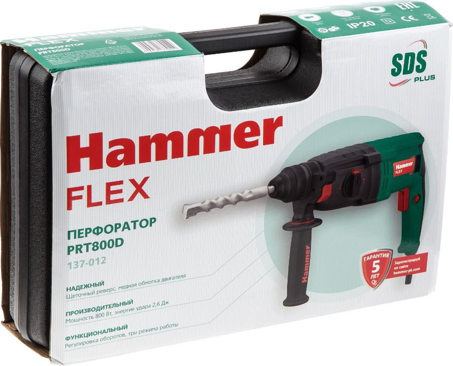 фото Перфоратор Hammer Flex PRT800D, темно-зеленый, черный, красный