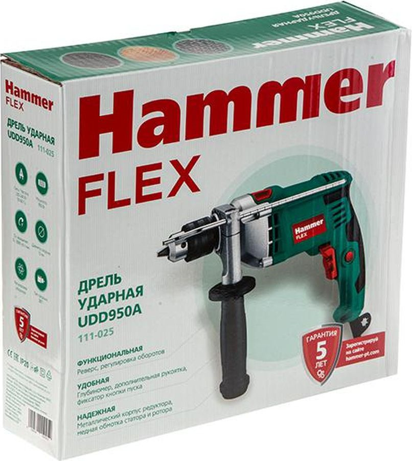 фото Дрель Hammer Flex UDD950A, темно-зеленый, черный, красный