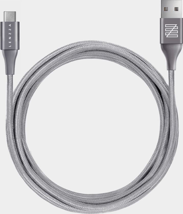 фото Кабель Lenzza Nylon Braided USB Type-C Kevlar Cable, 2 м, серый