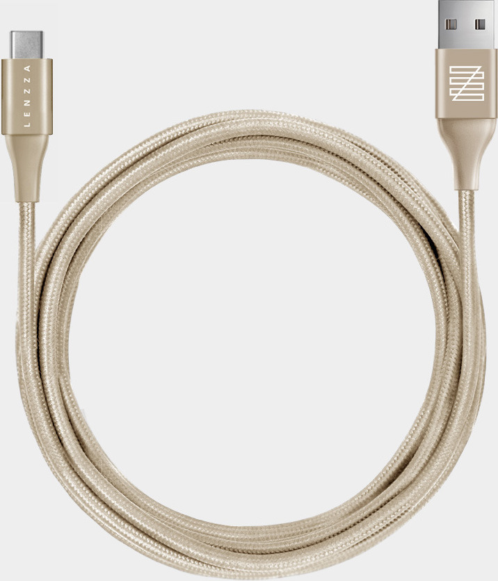 фото Кабель Lenzza Nylon Braided USB Type-C Kevlar Cable, 2 м, золотой