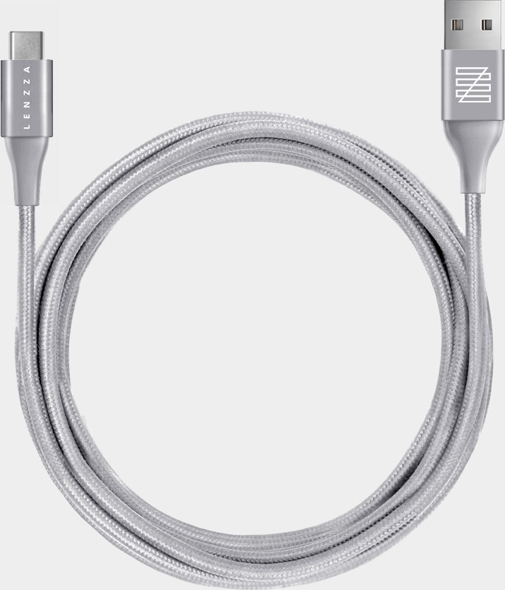 фото Кабель Lenzza Nylon Braided USB Type-C Kevlar Cable, 2 м, серебристый