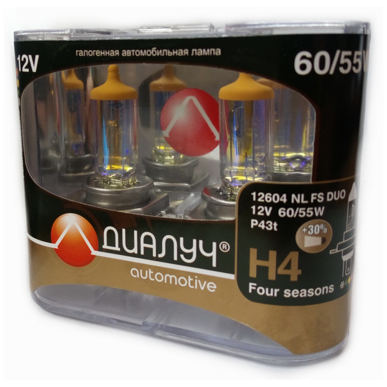 фото Лампочка Диалуч Night Light "Four Season", Н4, +60%, 12V, 60/55W, 2 шт 60/55 Вт, Галогенная