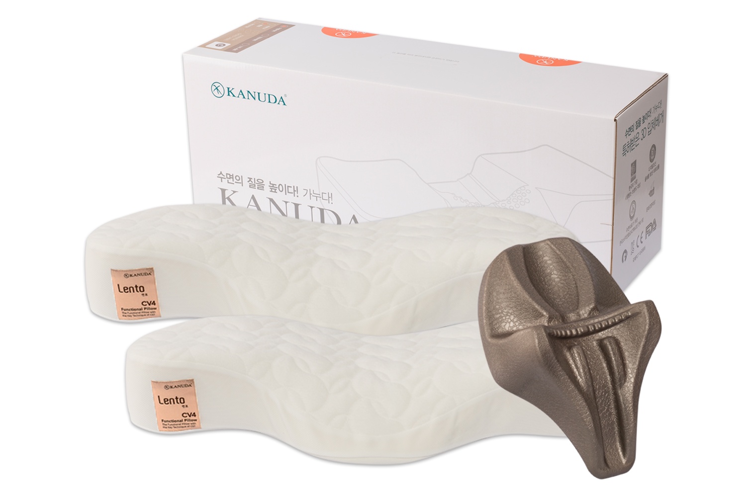 Ортопедическая подушка KANUDA Gold Label Lento, набор 2 подушки + нэп, Корея, белый