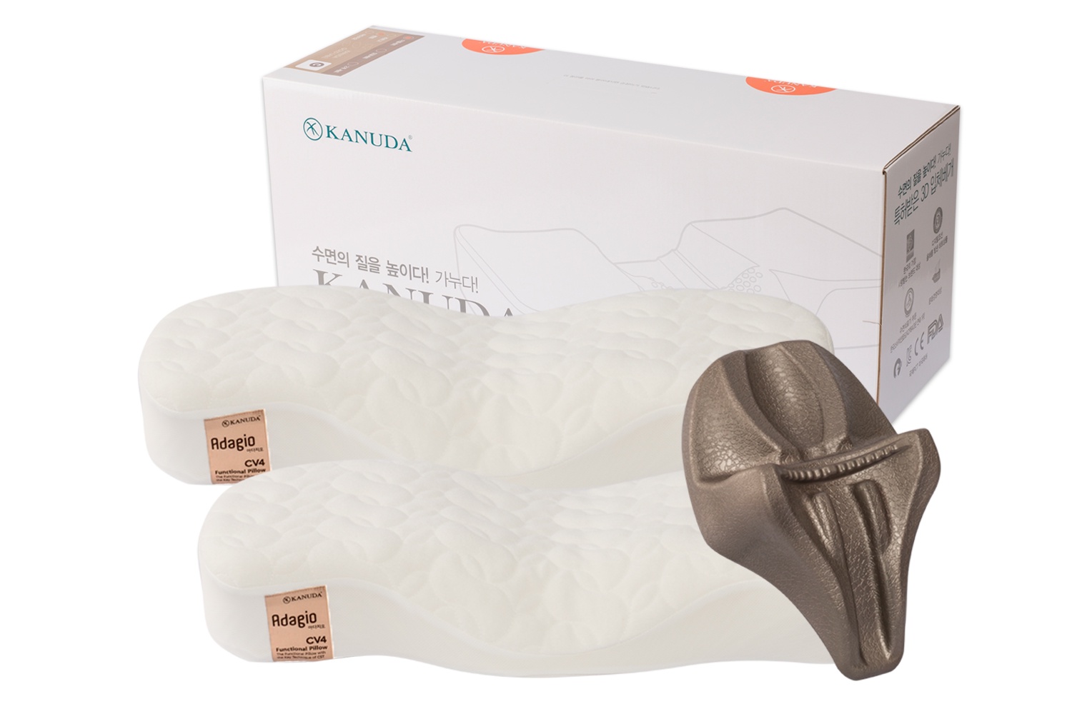 Ортопедическая подушка KANUDA Gold Label Adagio, набор 2 подушки + нэп, Корея, белый