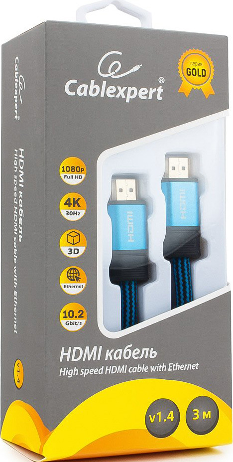 фото Кабель Cablexpert Gold HDMI, 3 м, CC-G-HDMI01-3M, синий