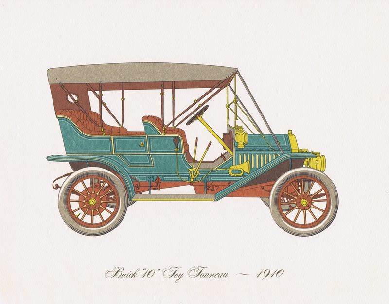 фото Гравюра Clarence Hornung Автомобиль Buick 10 Toy Tonneau 1910 года (Бьюик). Литография. США, Нью-Йорк, 1965 год