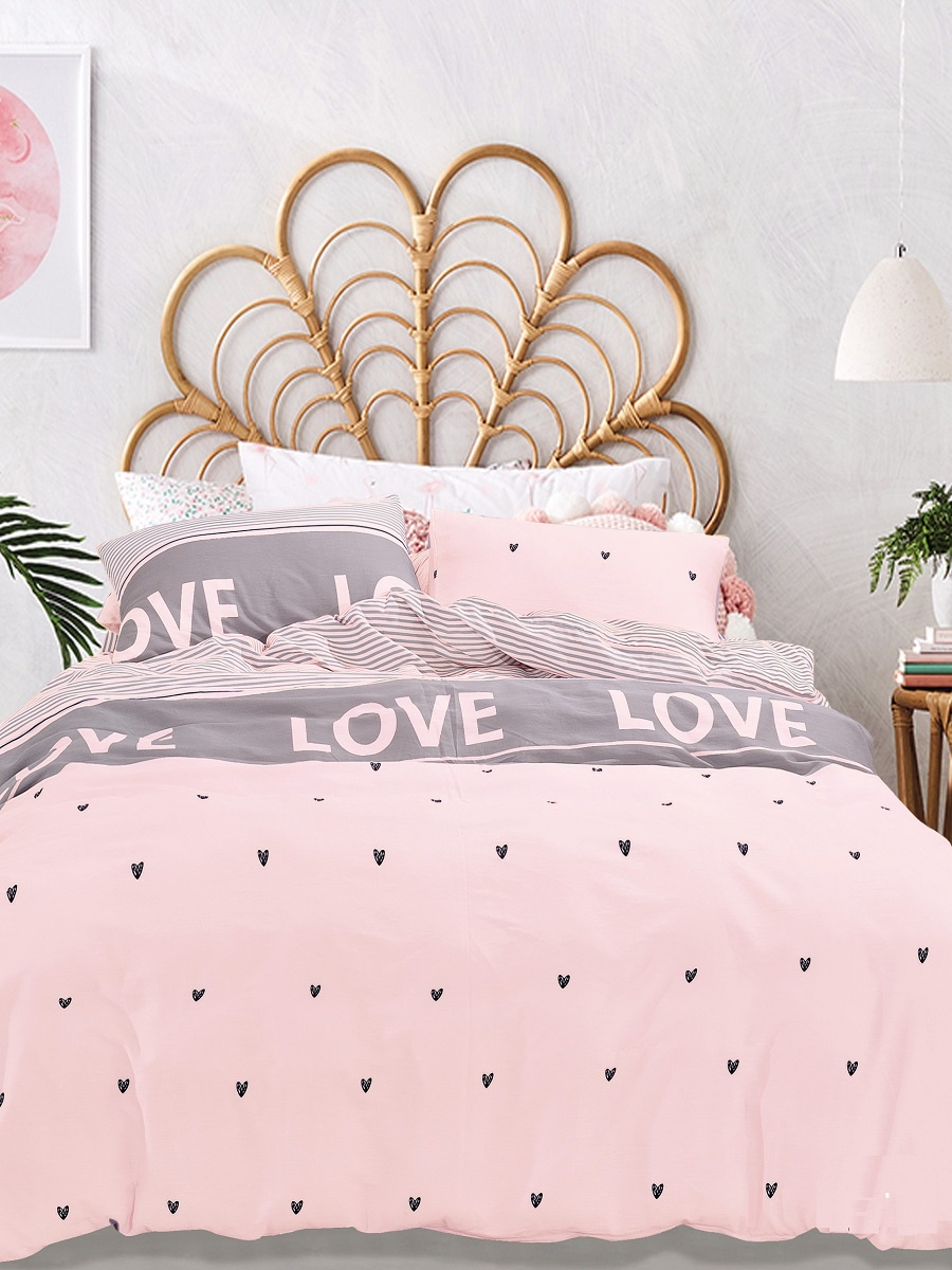 фото Комплект постельного белья Jardin 3420_LOVE-1, бежевый, розовый