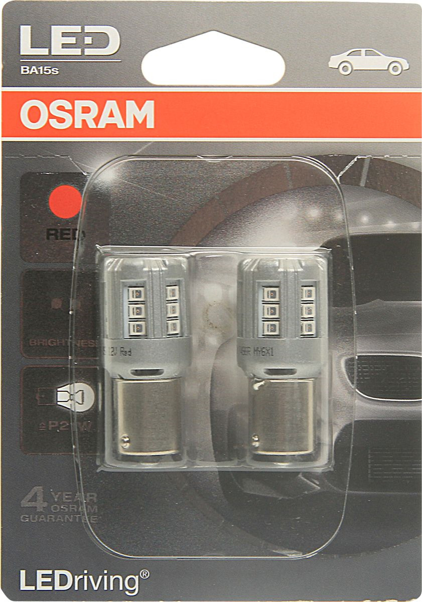 фото Лампа автомобильная Osram P21W (BA15s) LED Standart Red 12V, 7456R02B, 2 шт