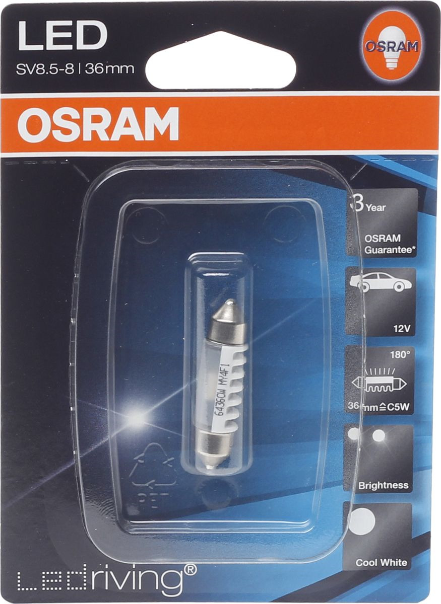 фото Лампа автомобильная Osram C5W (SV8.5-8) 36 мм LED Standart Cool White 6000К 12V, 6436CW01B