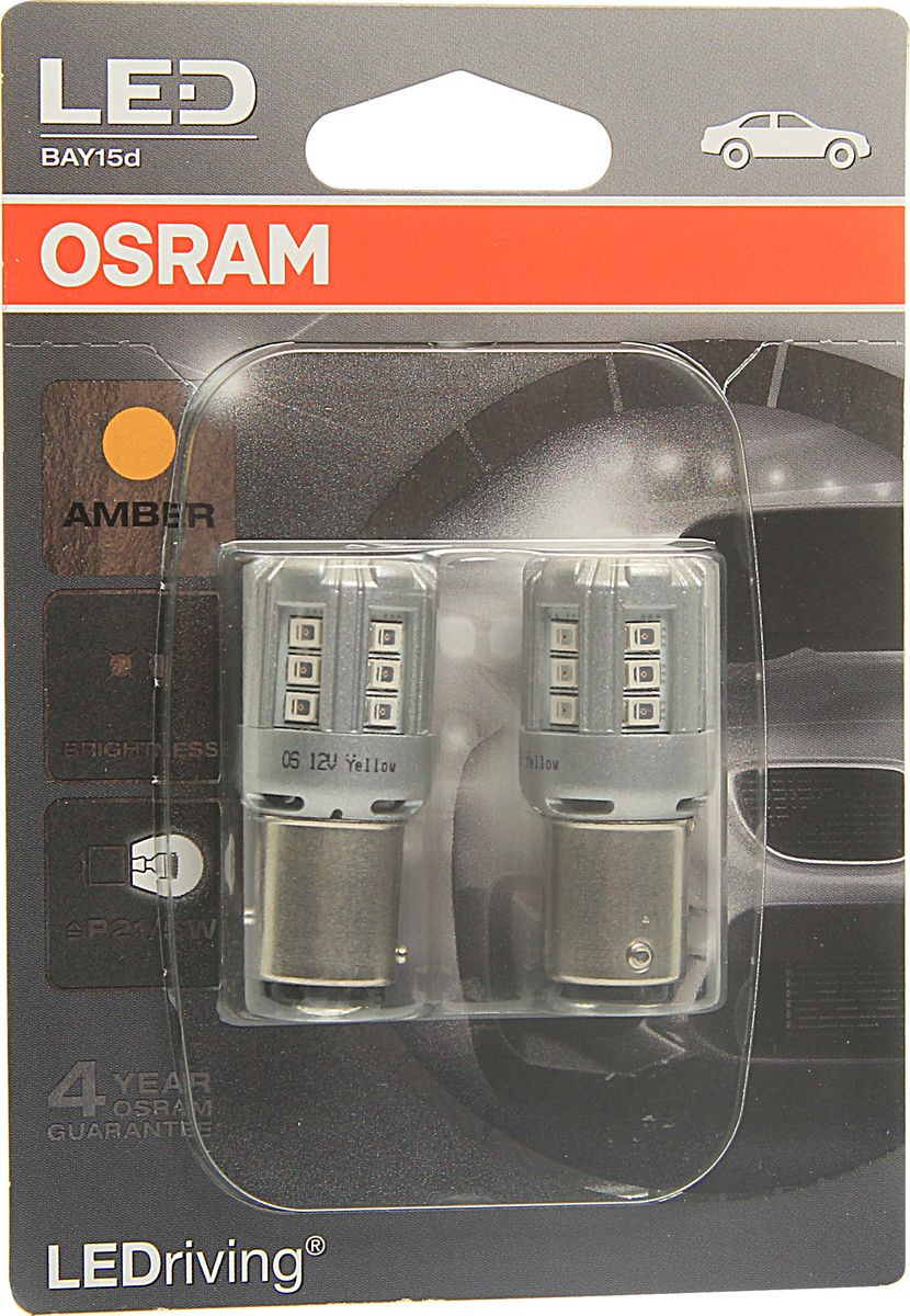 фото Лампа автомобильная Osram P21/5W (BAY15d) LED Standart Amber 12V, 1457YE02B, 2 шт