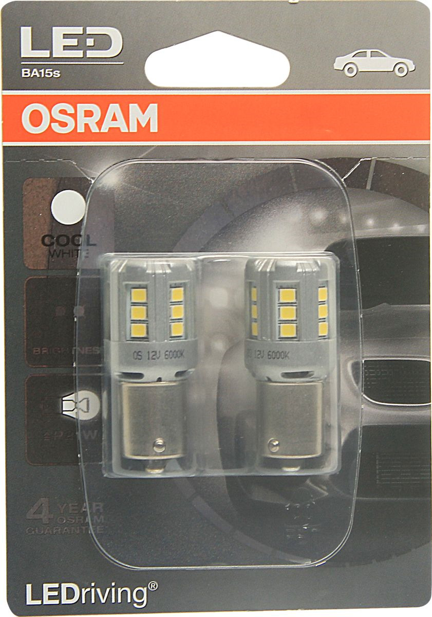 фото Лампа автомобильная Osram P21W (BA15s) LED Standart Cool White 6000К 12V, 7456CW02B, 2 шт