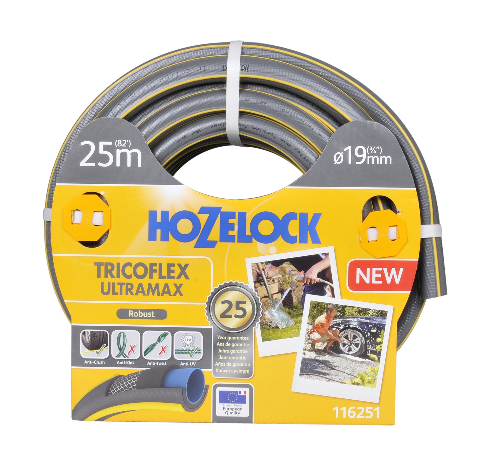 фото Шланг поливочный Hozelock "Tricoflex Ultramax" 116251, 3/4" 25 м, серый, желтый