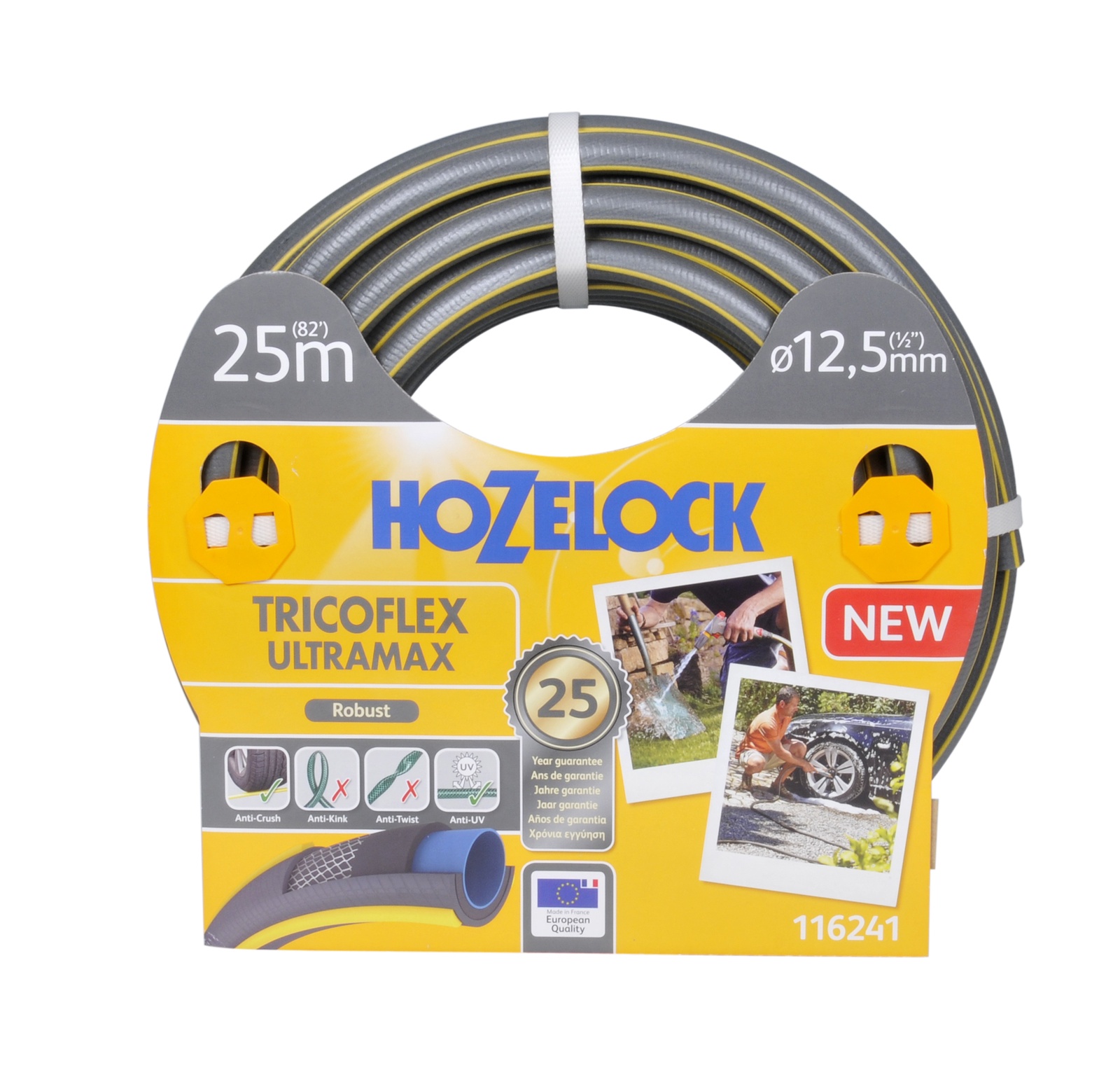 фото Шланг поливочный Hozelock "Tricoflex Ultramax" 116241, 1/2" 25 м, серый, желтый